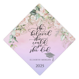 Elegant Pink Roses Glitter Graduate Cap