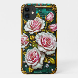 Elegant Pink Roses in a Luxurious Gold iPhone 11 Case