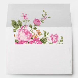 Elegant Pink Roses on Ivory with Gold Frame Envelopes
