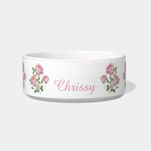 Elegant Pink Roses Personalized Pet Bowl