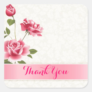 Elegant Pink Roses Plush White Damasks Square Sticker