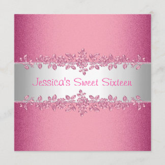 Elegant Pink Roses Sweet Sixteen Birthday Party Invitation