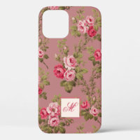 Elegant Pink Roses w/Monogram-Old Rose Background