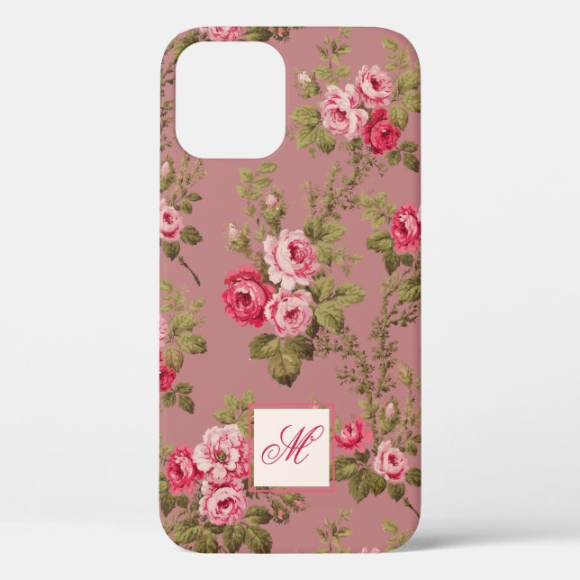 Elegant Pink Roses w/Monogram-Old Rose Background Case-Mate iPhone Case (Back)