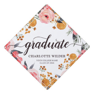 Elegant Pink Roses Watercolor Floral Graduation Cap Topper