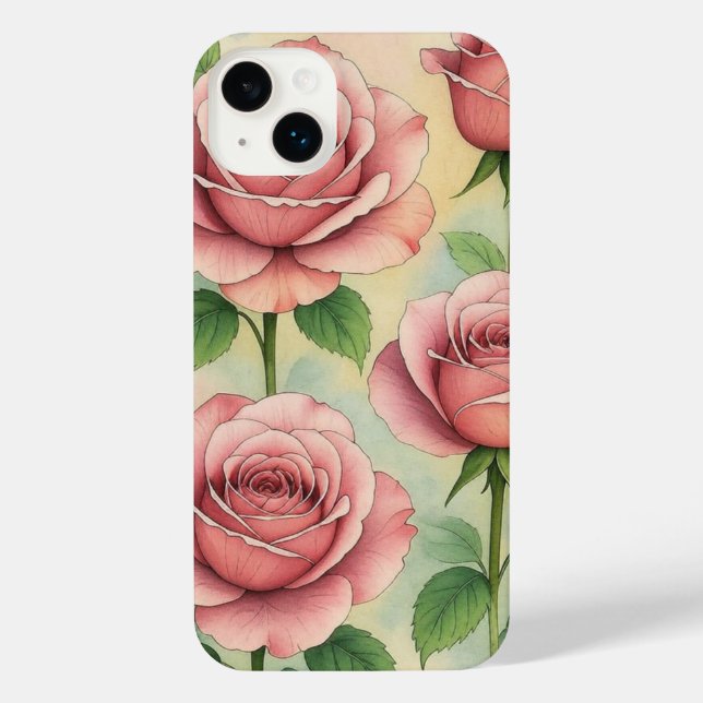 Elegant Pink Roses Watercolor Floral iPhone Case (Back)