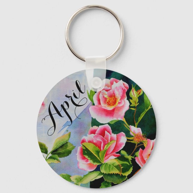 Elegant pink roses watercolor floral keychain (Front)
