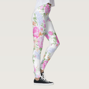 Elegant Pink Roses Watercolor Floral Pattern   Leggings