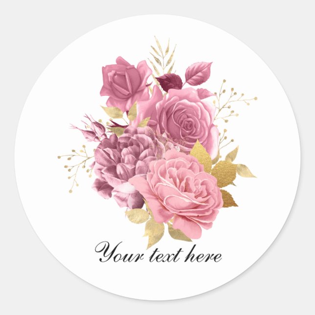 Elegant pink roses Wedding customizable Classic Round Sticker (Front)