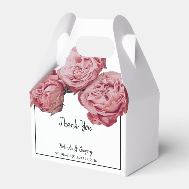 Elegant Pink Roses Wedding Favor Box (Front Side)