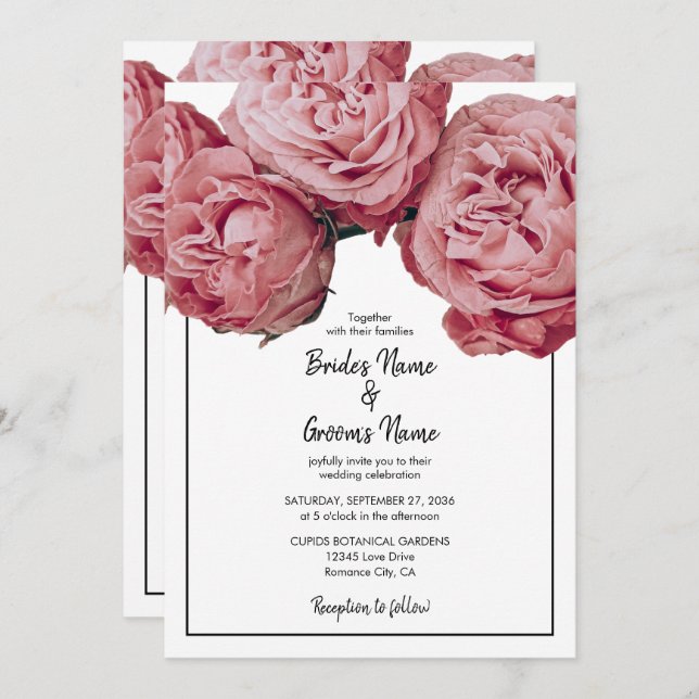 Elegant Pink Roses Wedding Invitations (Front/Back)