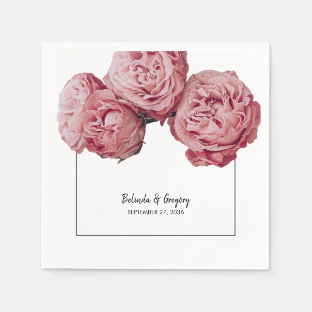Elegant Pink Roses Wedding  Napkin (Front)