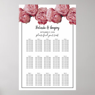 Elegant Pink Roses Wedding Seating Chart