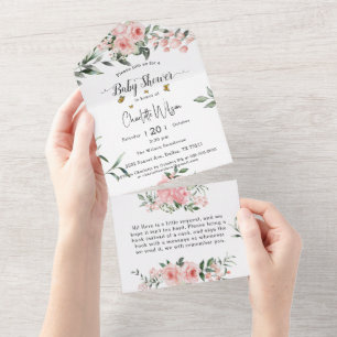 Elegant Pink Roses with Butterflies Baby Shower All In One Invitation