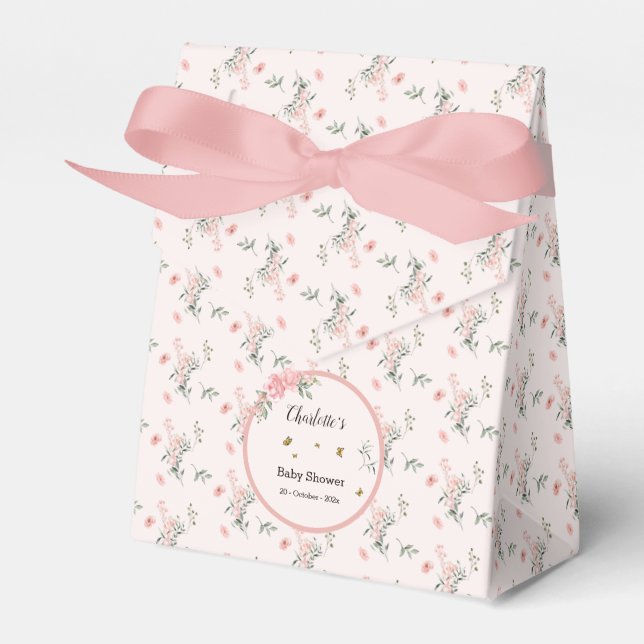Elegant Pink Roses with Butterflies Baby Shower Favor Box (Front Side)