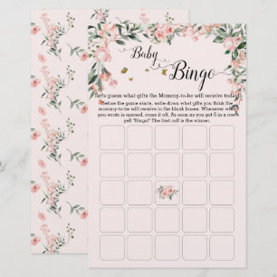 Elegant Pink Roses with Butterfly Baby Bingo Game