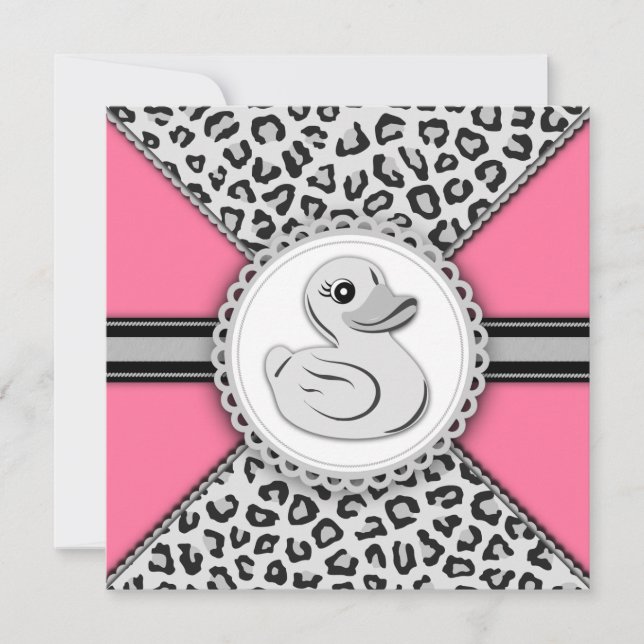 Elegant Pink Rubber Duck Baby Shower Invitation (Front)