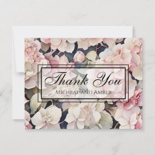 Elegant pink sage watercolor floral hydrangeas thank you card