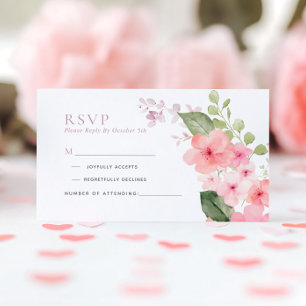 Elegant Pink Sakura Flowers Wedding RSVP Card