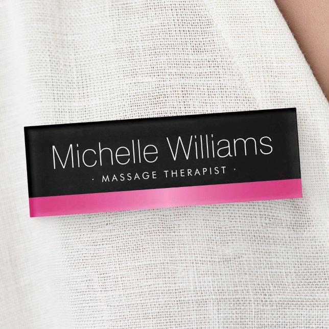 Elegant pink satin border black name tag (Elegant pink satin border black name tag)