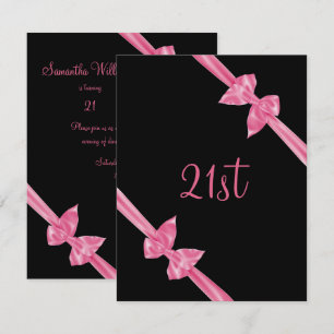 Elegant Pink Satin Bows 21st Birthday Invitation
