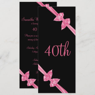 Elegant Pink Satin Bows 40th Birthday Invitation
