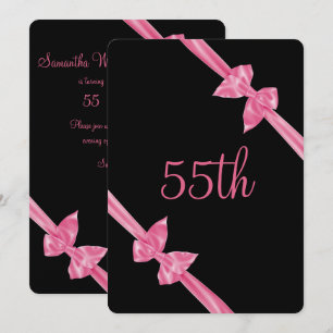 Elegant Pink Satin Bows 55th Birthday Invitation
