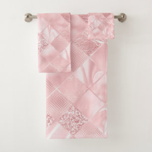 Elegant Pink Satin Glitter Pattern Design Glam Bath Towel Set