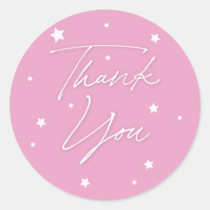 Elegant Pink Scattered Stars Thank You Classic Round Sticker