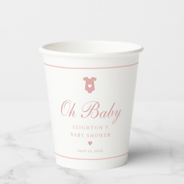Elegant Pink Script Baby Shower  Paper Cups (Front)