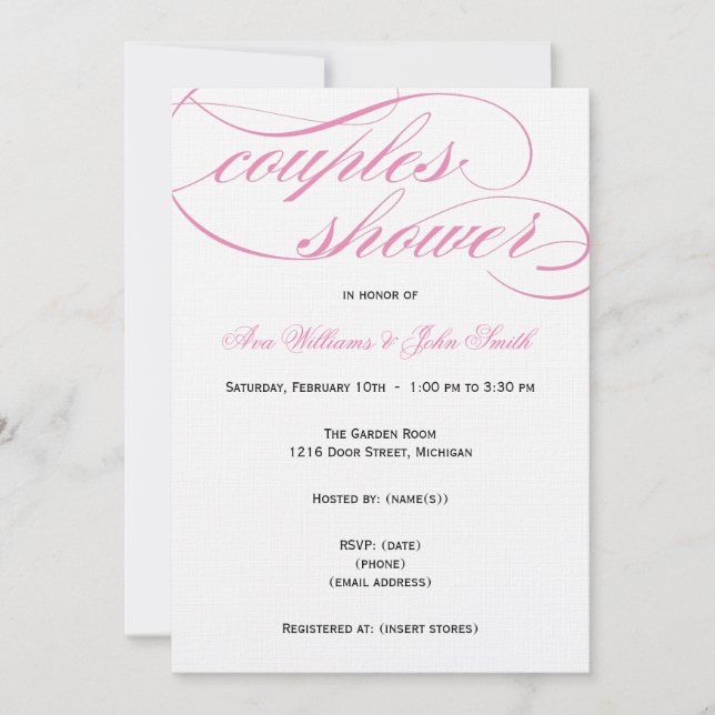 Elegant Pink Script Couples Shower Invitation (Front)