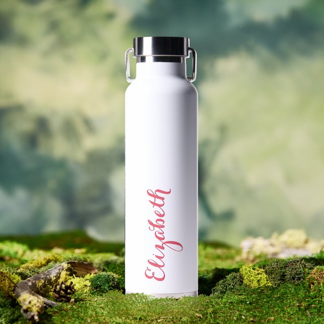 Elegant Pink Script Custom Name Monogrammed White Water Bottle (Elegant Pink Script Custom Name Monogrammed White Water Bottle)