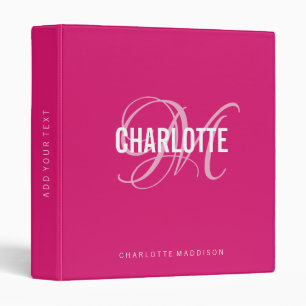 Elegant Pink Script Monogram Name Binder