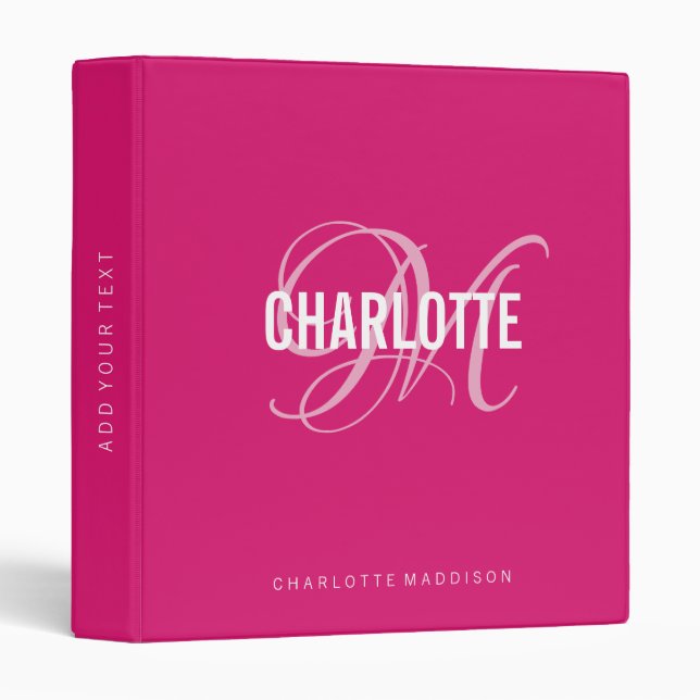 Elegant Pink Script Monogram Name  Binder (Front/Spine)