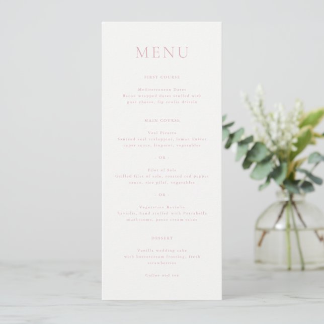 Elegant Pink Script Monogram Wedding Menu (Standing Front)