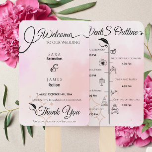 Elegant pink Script Wedding Program and Timeline Hand Fan