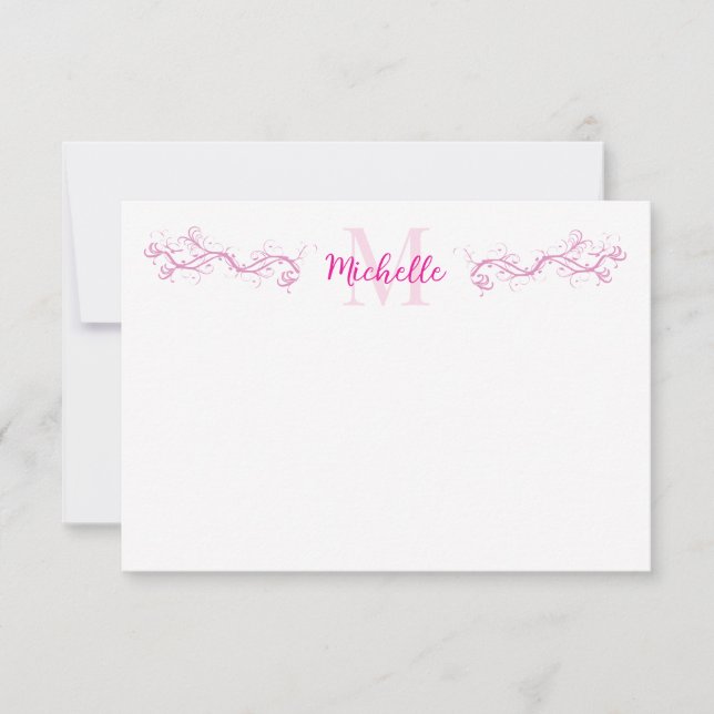 Elegant Pink Scrollwork Personalized  Card (Front)