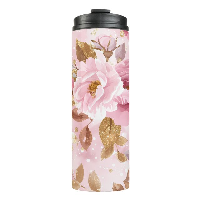 elegant pink seamless pattern with flowers roses a thermal tumbler (Front)