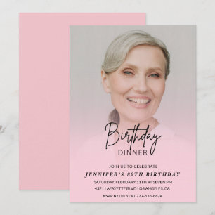 Elegant Pink Shadow Dinner Photo 89th birthday Invitation