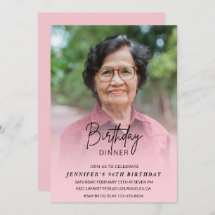 Elegant Pink Shadow Dinner Photo 96th birthday Invitation