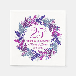 Elegant Pink Silver 25th Anniversary Party Napkins