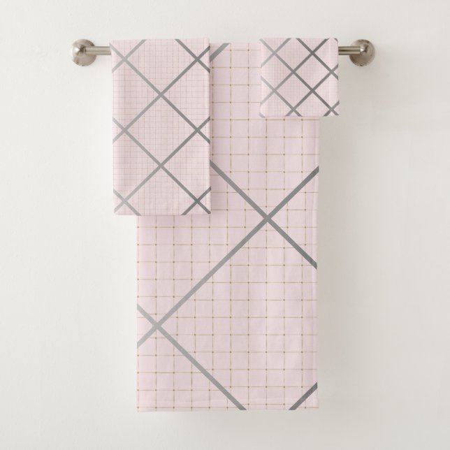 ELEGANT PINK SILVER DIAMOND BATHROOM TOWEL SET (Insitu)