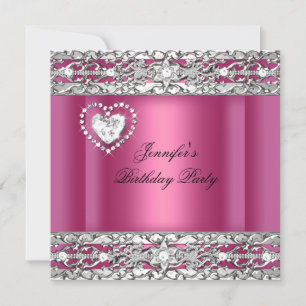Elegant Pink Silver Diamond Birthday Party Invitation