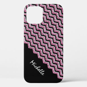 Elegant Pink Silver Glitter Chevron Personalized iPhone 12 Pro Case