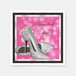Elegant Pink Silver Glitter High Heel Napkin
