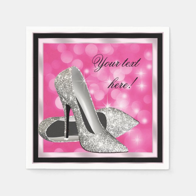 Elegant Pink Silver Glitter High Heel Napkin (Front)