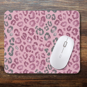 Elegant Pink Silver Glitter Leopard on Rose Gold Mouse Pad