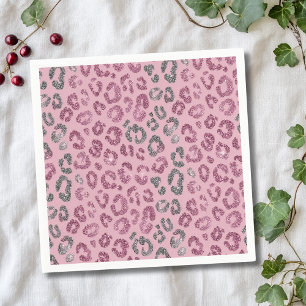 Elegant Pink Silver Glitter Leopard on Rose Gold Napkin