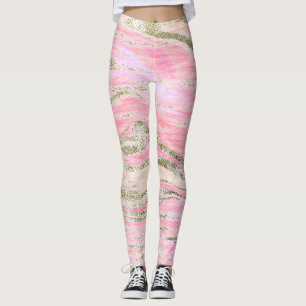 Elegant Pink Silver Glitter Marble Pattern Chic Leggings