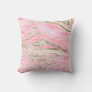 Elegant Pink Silver Glitter Marble Pattern Glam Throw Pillow
